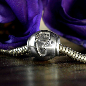 Silver Charm Bead with real footprint | Charm Bracelets | Sophia Alexander Fingerprint Jewellery | Handmade in Suffolk UK
