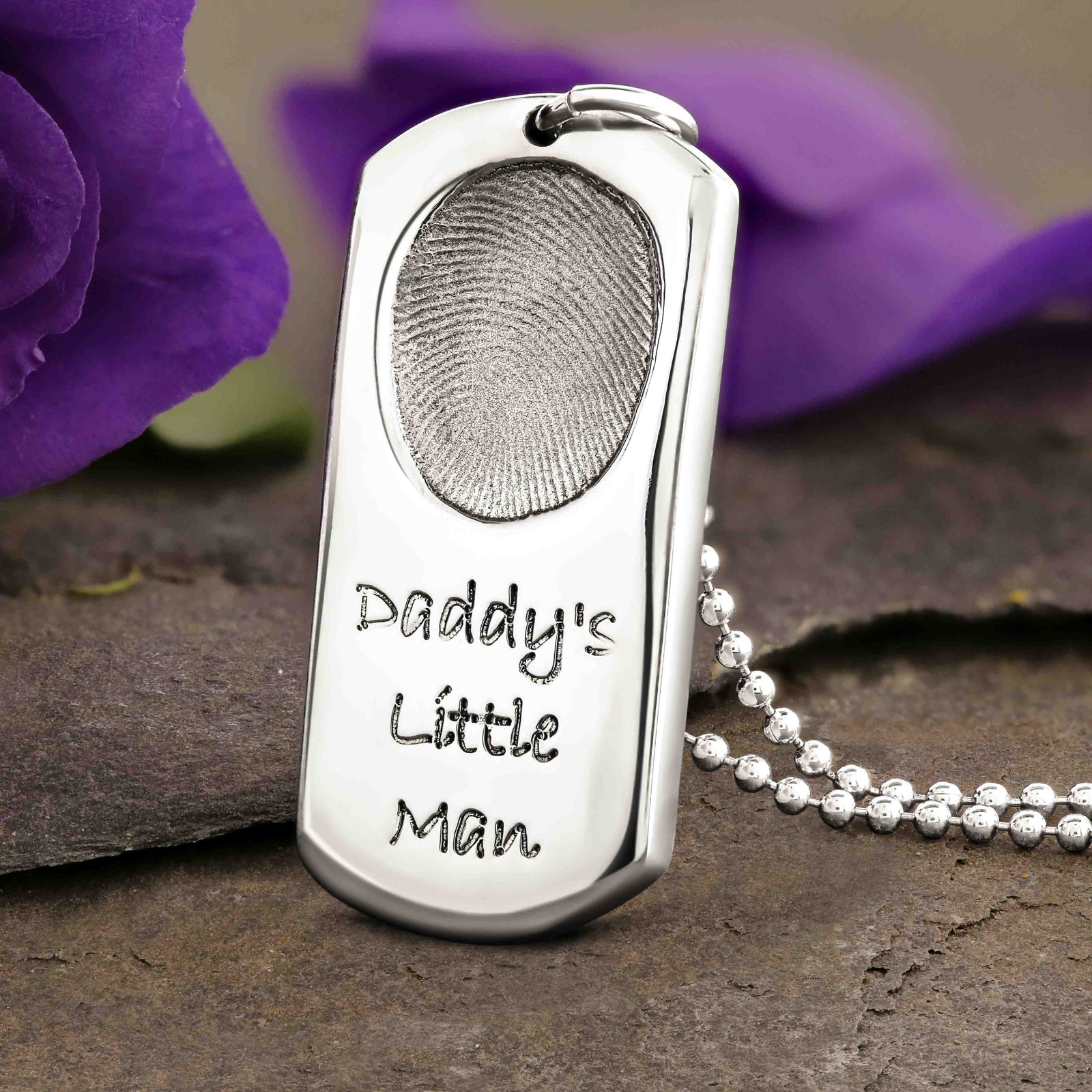 SILVER BALL CHAIN WITH FINGERPRINT DOG TAG