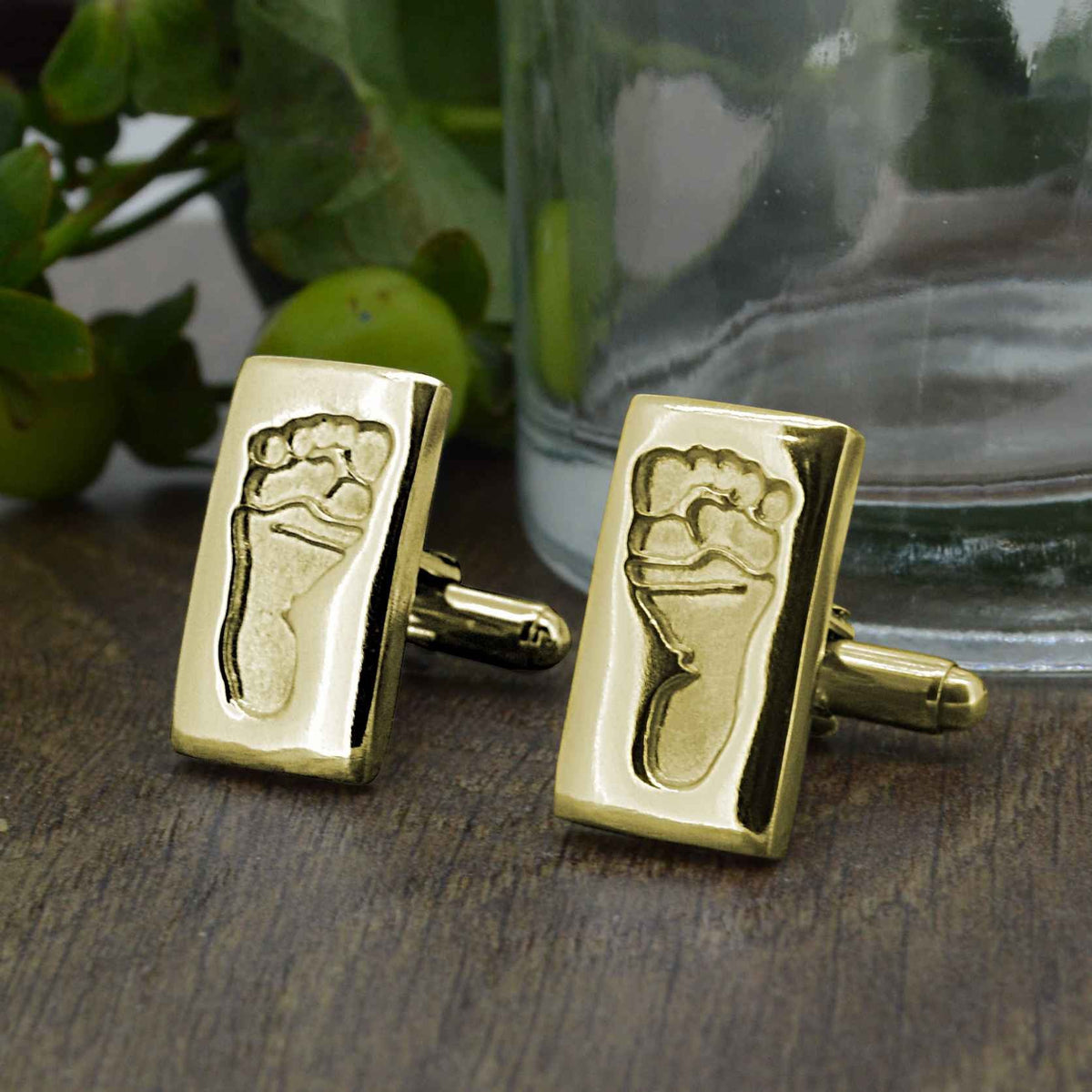 Two Bar shaped cufflinks in solid gold with two children's footprints | Adjustable Cufflink backs | Custom Personalised Gift | Sophia Alexander Fingerprint Jewellery | Handmade in Suffolk UK