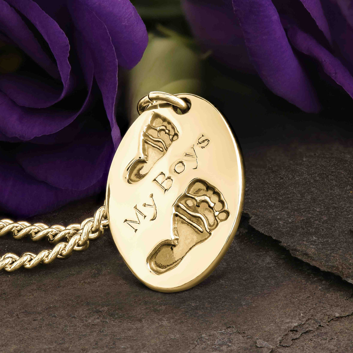 GOLD CURB CHAIN WITH PETITE FOOTPRINTS NECKLACE