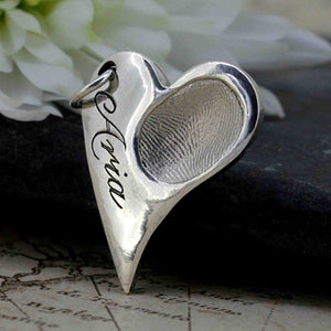 Silver Engraved Heart Fingerprint Necklace | Personalised Name Necklace | Sophia Alexander Fingerprint Jewellery | Handmade in Suffolk UK