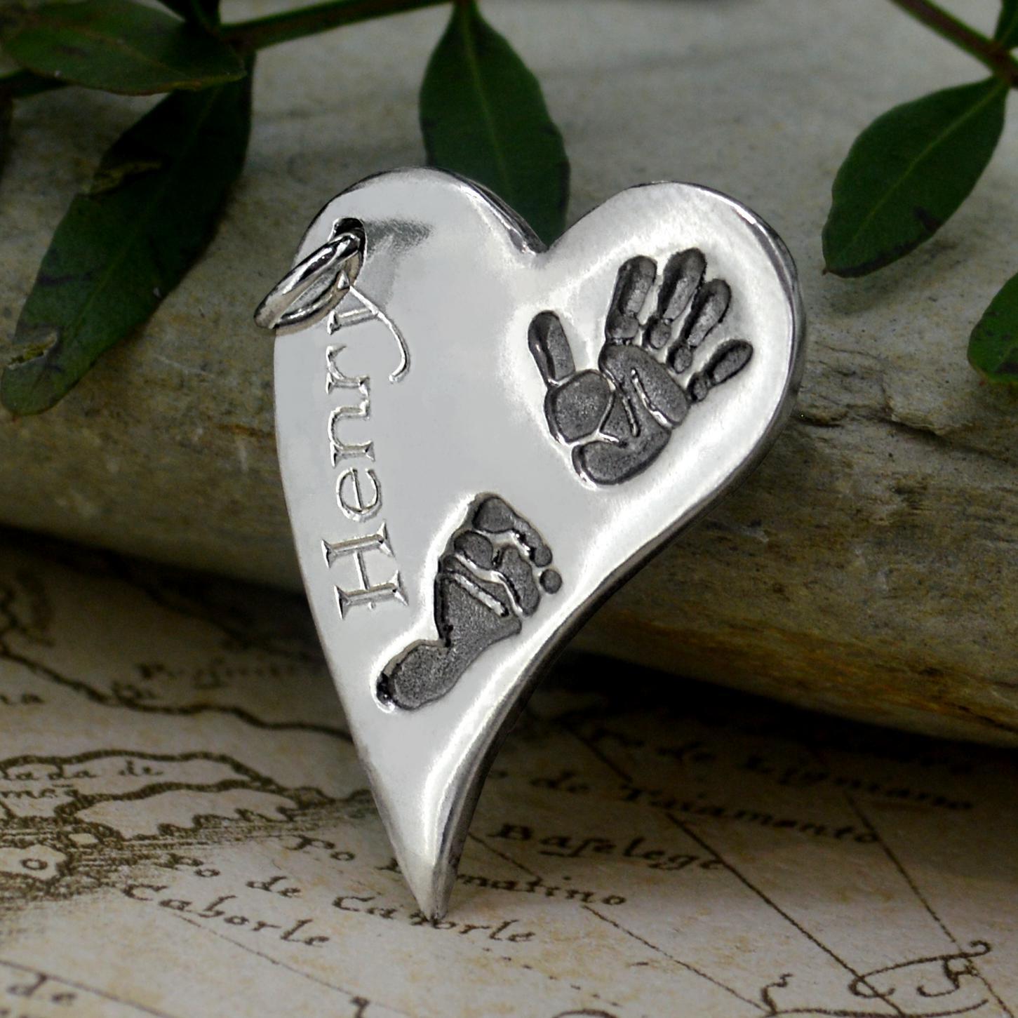 CURVED HEART HANDPRINT OR FOOTPRINT NECKLACE - Main Image
