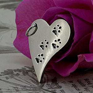 Large heart-shaped silver dog pawprint Necklace | Personalised Equine Gift | Sophia Alexander Fingerprint Jewellery | Handmade in Suffolk UK