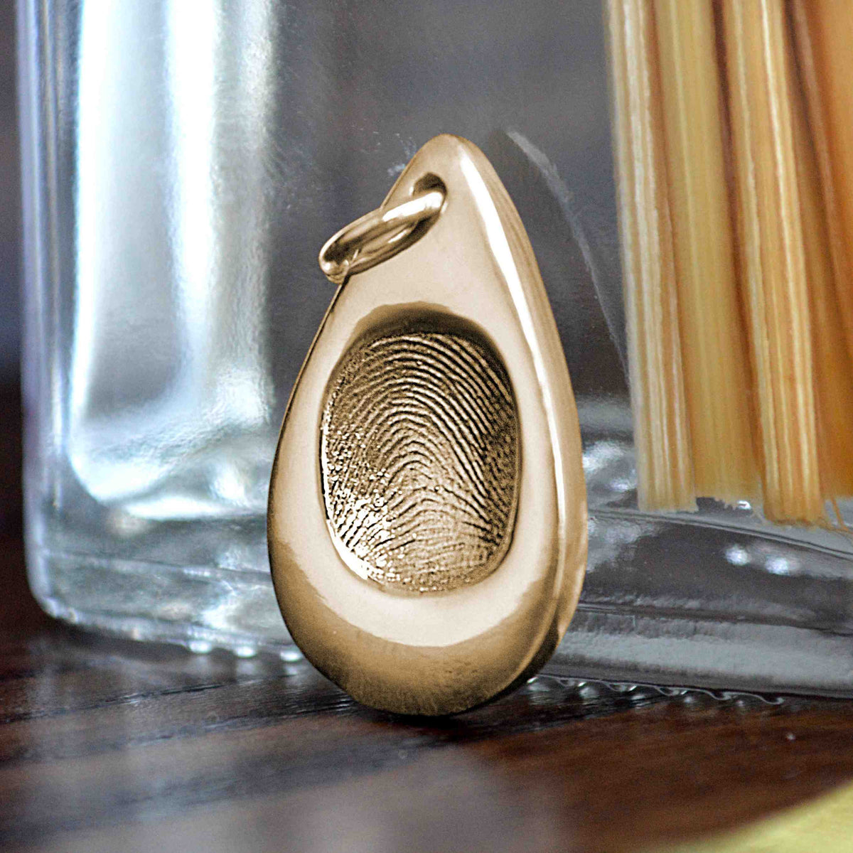 Gold Round Droplet Fingerprint Necklace | Personalised Necklace | Sophia Alexander Fingerprint Jewellery | Handmade in Suffolk UK