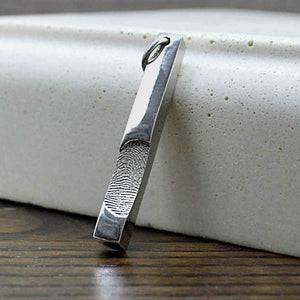 Solid Silver Bar Pendant with real Fingerprint | Personalised Necklace | Sophia Alexander Fingerprint Jewellery | Handmade in Suffolk UK