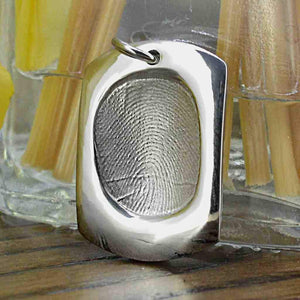 Silver Engraved Fingerprint Dog Tag | Personalised Gifts for Him | Sophia Alexander Fingerprint Jewellery | Handmade in Suffolk UK