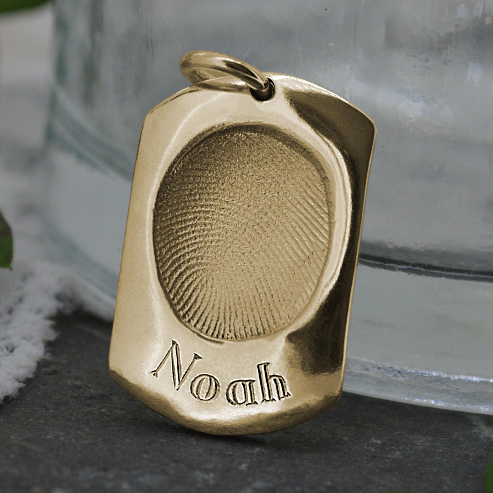 Gold Engraved Fingerprint Dog Tag | Personalised Gifts for Him | Sophia Alexander Fingerprint Jewellery | Handmade in Suffolk UK