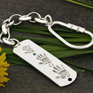 Silver Keyring with Hand Prints and Birthstones