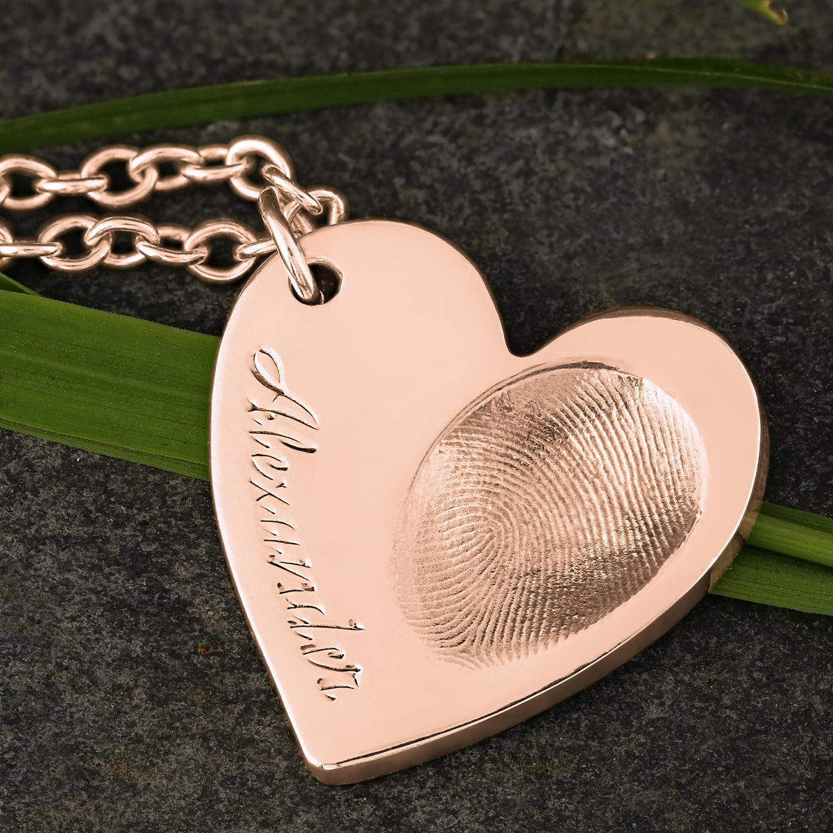 Rose Gold Engraved Heart Fingerprint Necklace | Personalised Necklace | Sophia Alexander Fingerprint Jewellery | Handmade in Suffolk UK