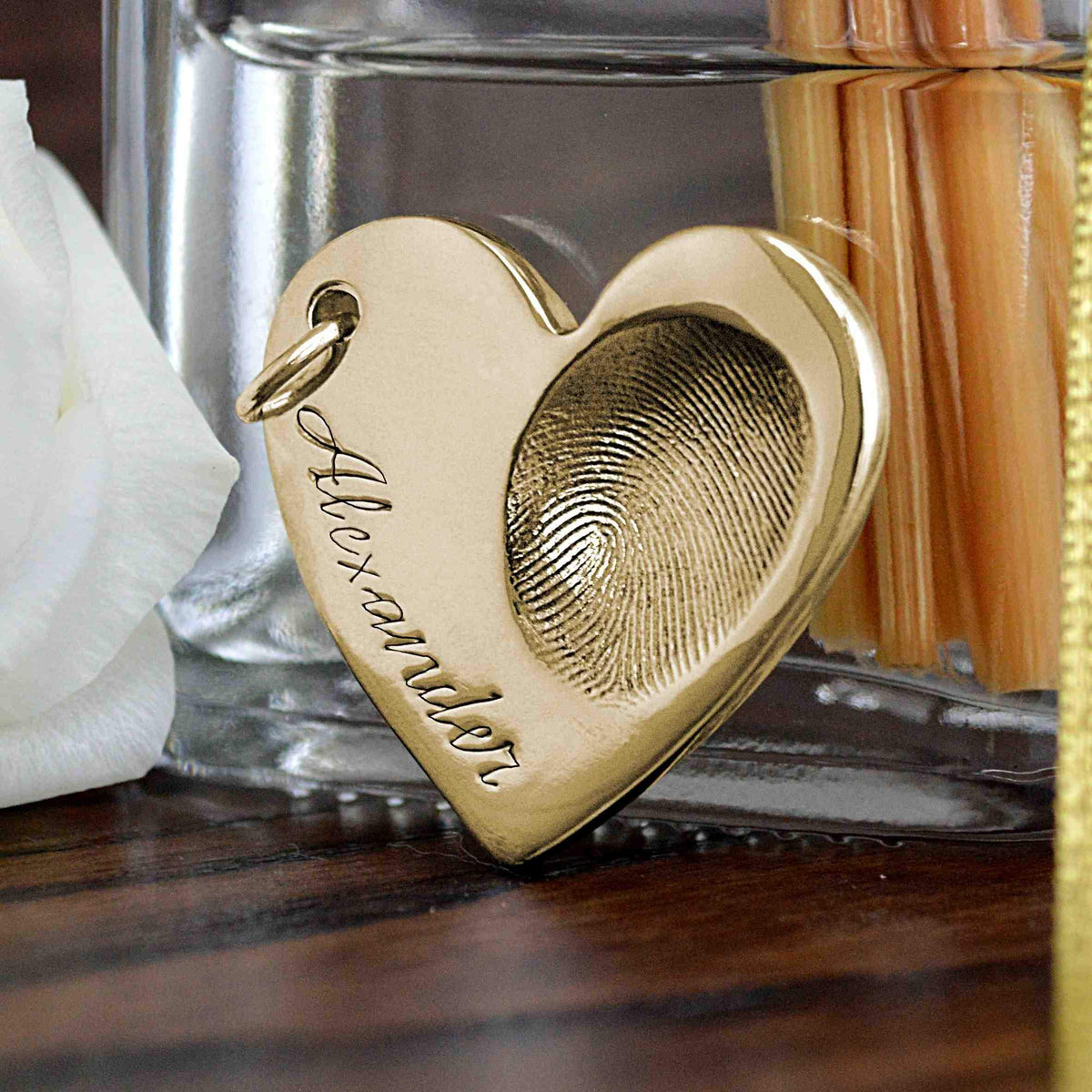 Gold Engraved Heart Fingerprint Necklace | Personalised Necklace | Sophia Alexander Fingerprint Jewellery | Handmade in Suffolk UK