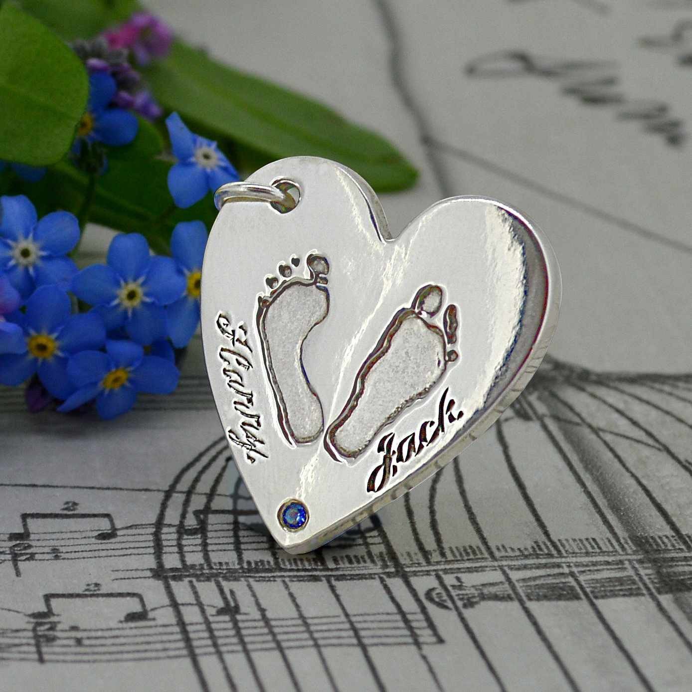 Silver Engraved Heart Baby Footprint Necklace | Personalised Necklace | Sophia Alexander Fingerprint Jewellery | Handmade in Suffolk UK