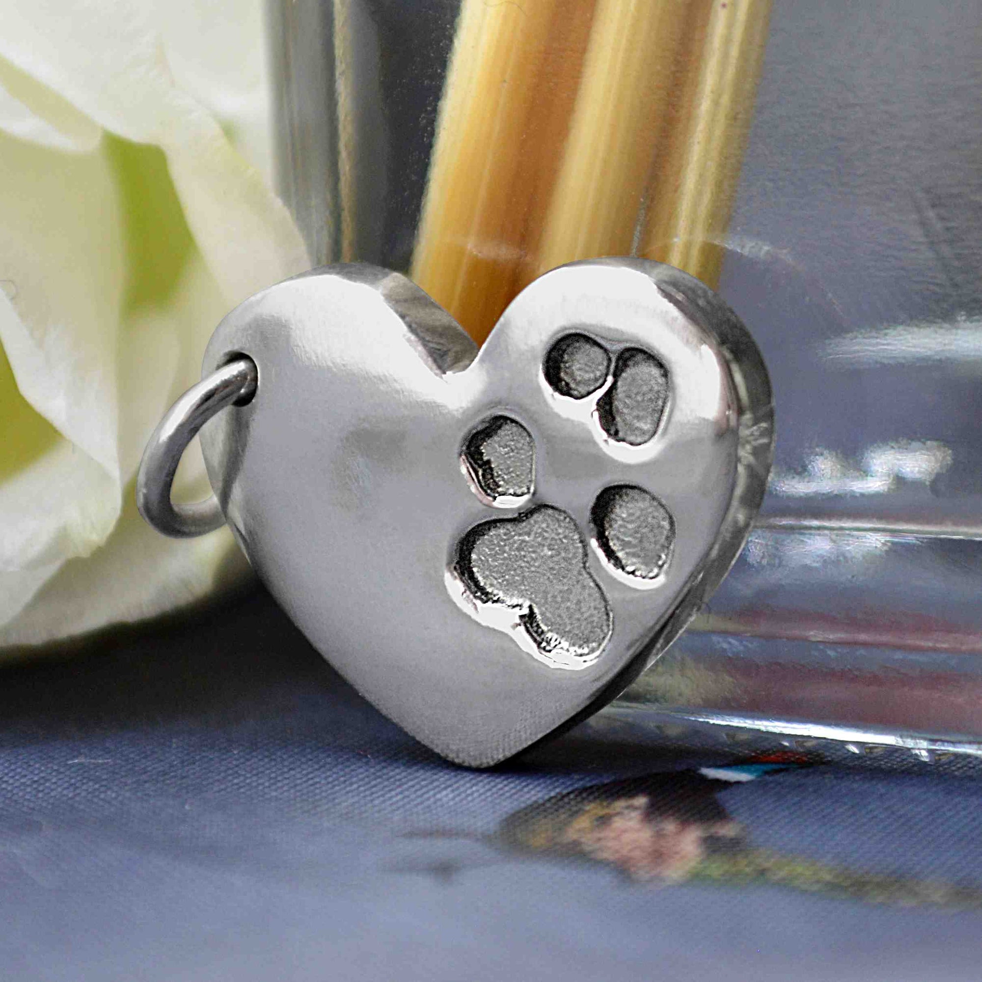 Silver Heart Pawprint Necklace | Personalised Pet Print Necklace | Sophia Alexander Fingerprint Jewellery | Handmade in Suffolk UK