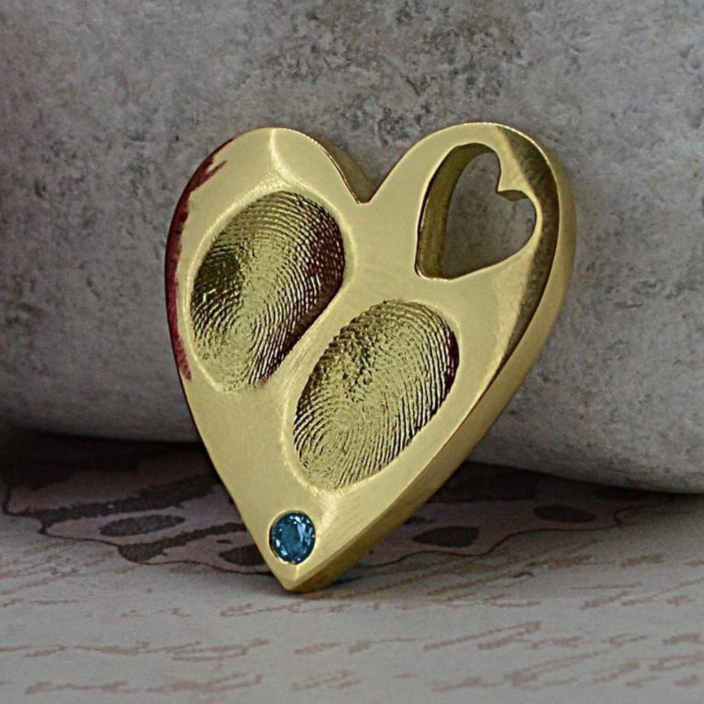 Solid 18ct Gold Open Heart Necklace with real Fingerprints | Set with an Aquamarine Gemstone - Birthstone for March | Personalised Necklace | Sophia Alexander Fingerprint Jewellery | Handmade in Suffolk UK