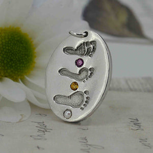 Gold Oval Baby Handprint Necklace with birthstones | Personalised Necklace | Sophia Alexander Fingerprint Jewellery | Handmade in Suffolk UK