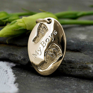 Gold Engraved Oval footprint Necklace | Personalised Necklace | Sophia Alexander Fingerprint Jewellery | Handmade in Suffolk UK