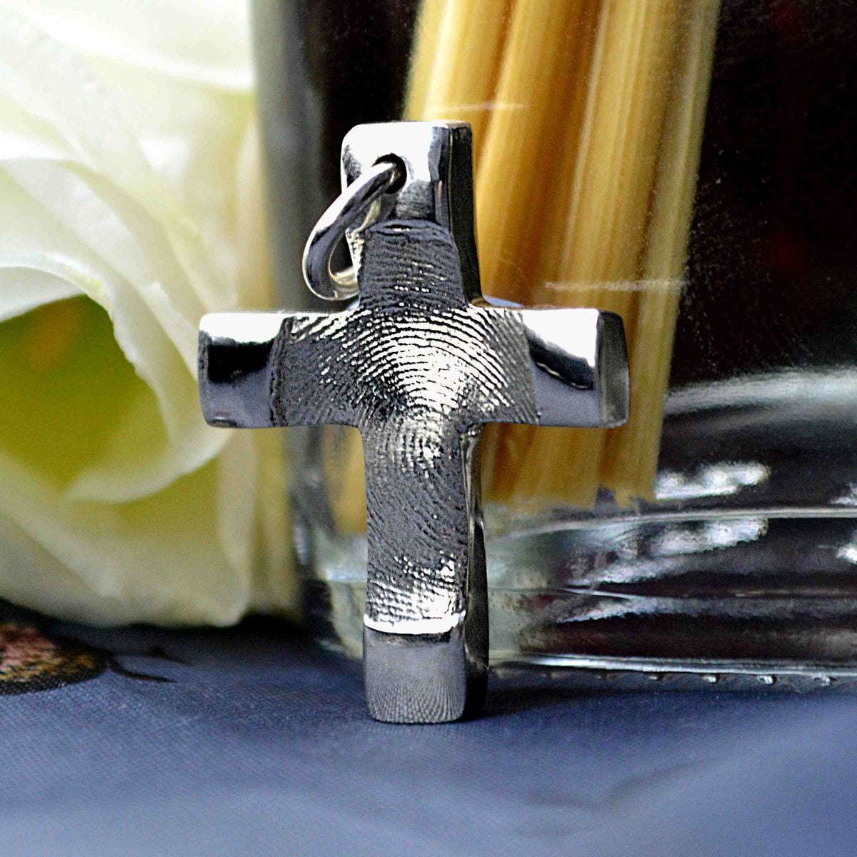 Fingerprint cross necklace deals