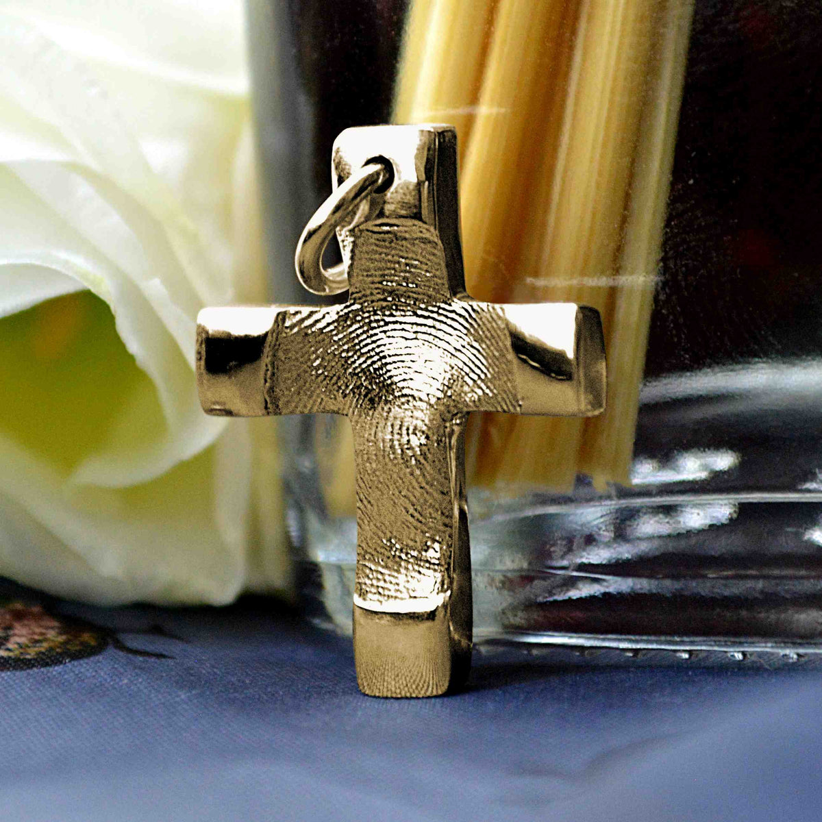 Gold Fingerprint Memorial Cross Necklace | Personalised Necklace | Sophia Alexander Fingerprint Jewellery | Handmade in Suffolk UK