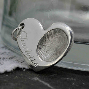 Silver Engraved Heart Fingerprint Necklace | Personalised Necklace | Sophia Alexander Fingerprint Jewellery | Handmade in Suffolk UK