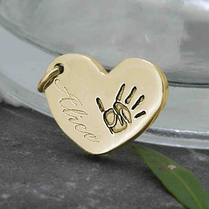 Gold Engraved Heart Handprint Necklace | Personalised Necklace | Sophia Alexander Fingerprint Jewellery | Handmade in Suffolk UK