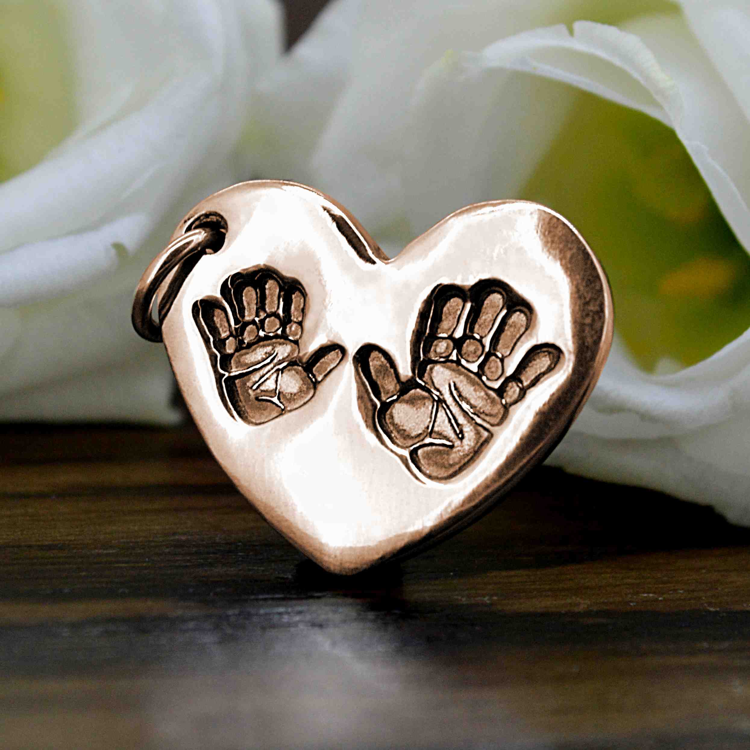 PUFFED HEART SIBLING HANDPRINT NECKLACE