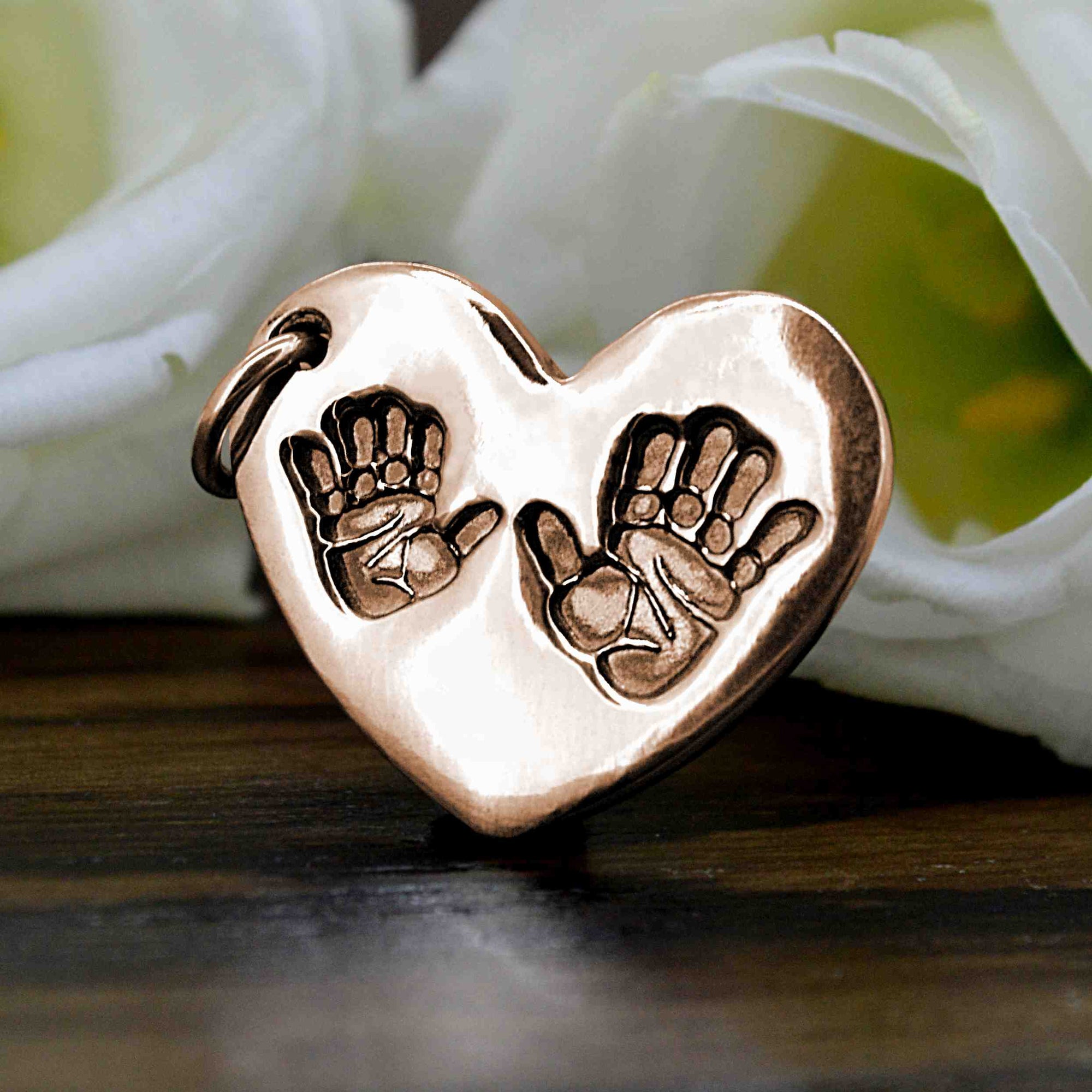 Rose Gold Heart Handprints Necklace | Personalised Necklace | Sophia Alexander Fingerprint Jewellery | Handmade in Suffolk UK