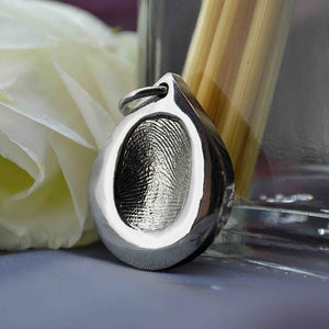 Silver Diamond Teardrop Fingerprint Necklace | Personalised Necklace | Sophia Alexander Fingerprint Jewellery | Handmade in Suffolk UK