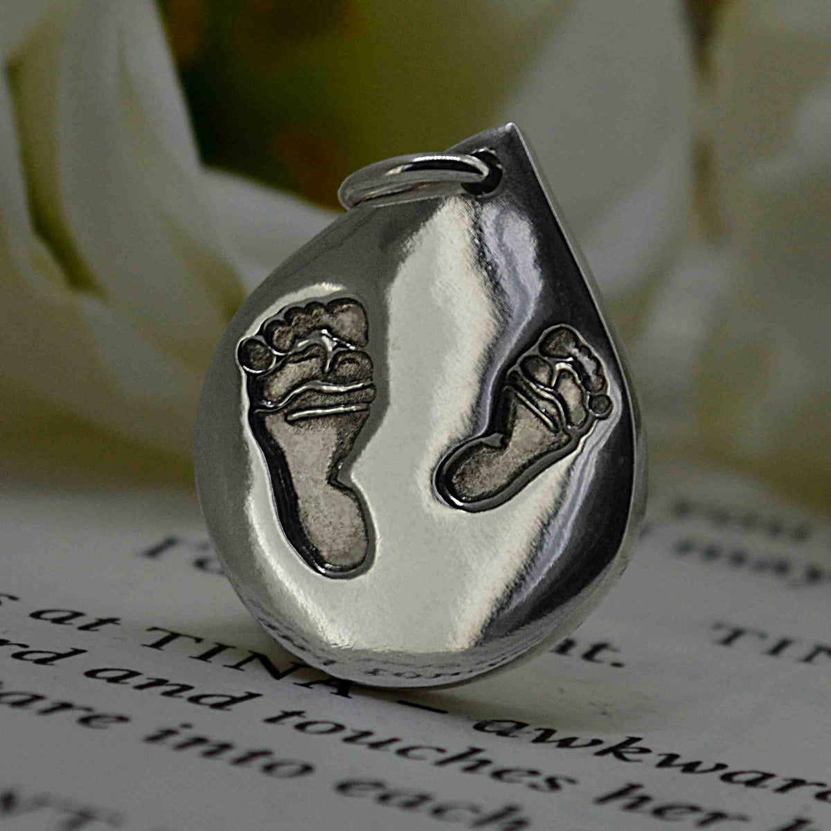 Footprints Necklaces - 9ct GOLD DROPLET SHAPED FOOTPRINT NECKLACE, SIBLINGS