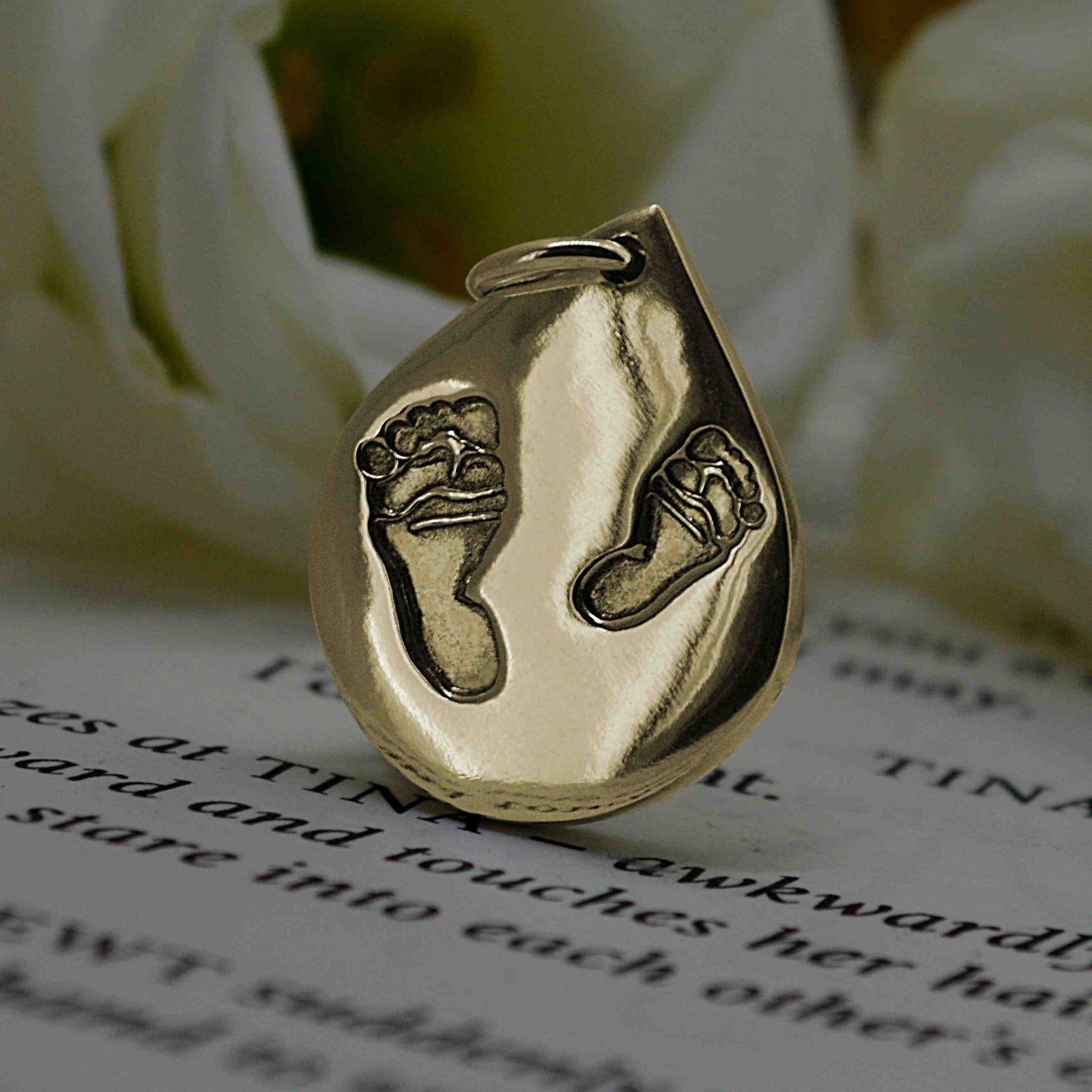 Footprints Necklaces - 9ct GOLD DROPLET SHAPED FOOTPRINT NECKLACE, SIBLINGS