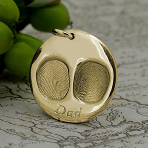 Solid Gold Disc shaped necklace with real Fingerprints | Engraved with Dad | Personalised Necklace | Sophia Alexander Fingerprint Jewellery | Handmade in Suffolk UK
