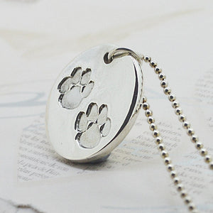 Large disc-shaped solid silver dog paw print Necklace | Personalised Equine Gift | Sophia Alexander Fingerprint Jewellery | Handmade in Suffolk UK