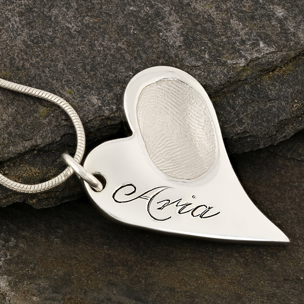 SILVER SNAKE CHAIN with Petite Heart Fingerprint Necklace