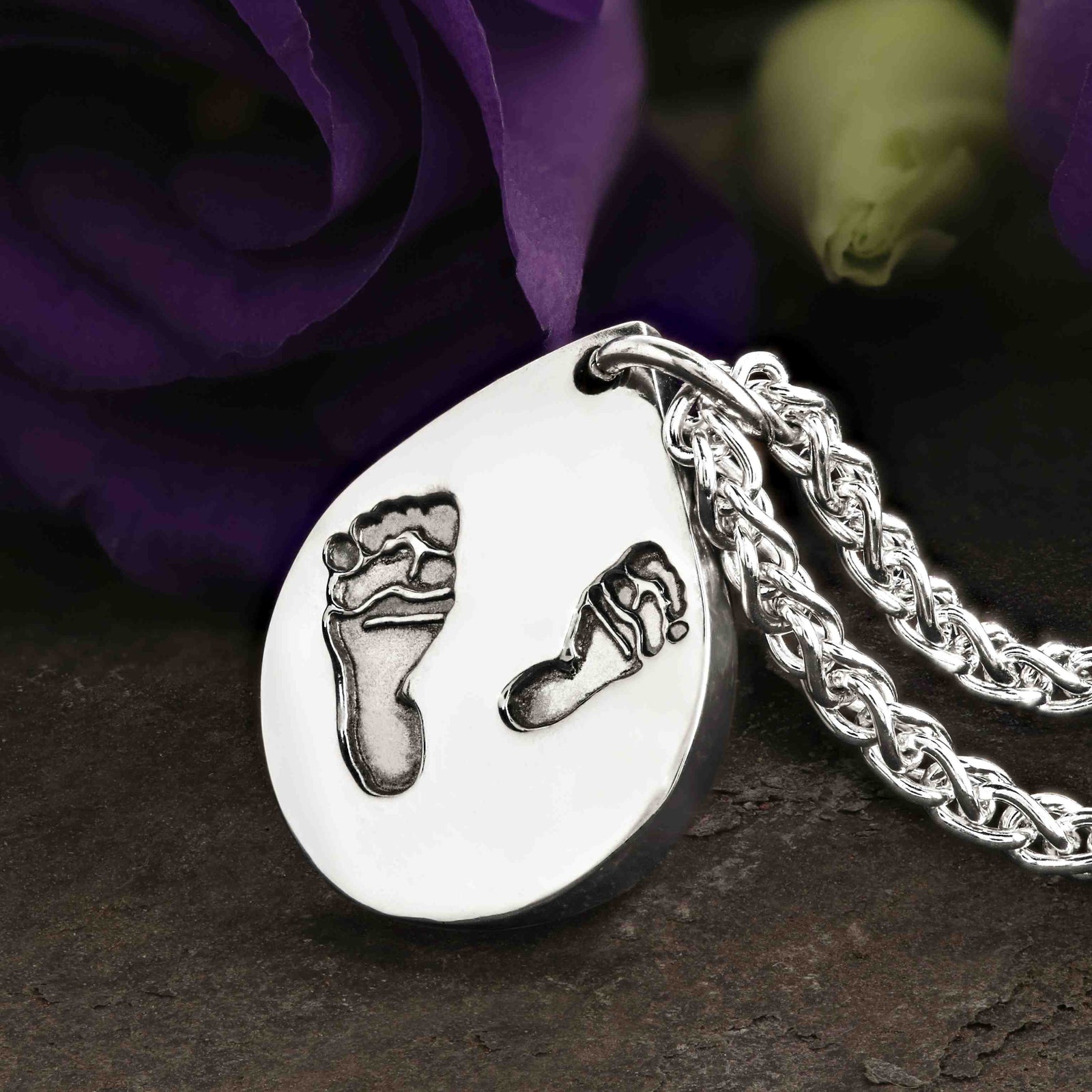 SILVER SPIGA CHAIN WITH PETITE SIBLING FOOTPRINT NECKLACE