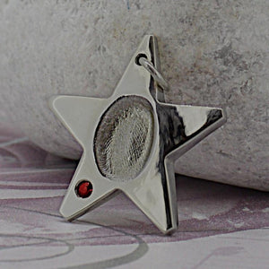 Silver Star Fingerprint Necklace with Roby Gemstone| Personalised Necklace | Sophia Alexander Fingerprint Jewellery | Handmade in Suffolk UK