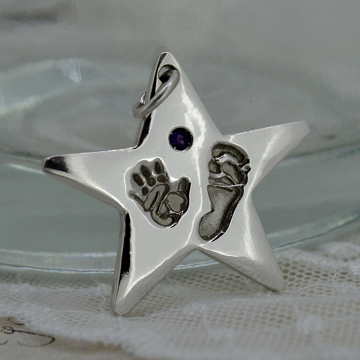 Handprint Necklaces - SILVER STAR HAND PRINT AND FOOTPRINT NECKLACE