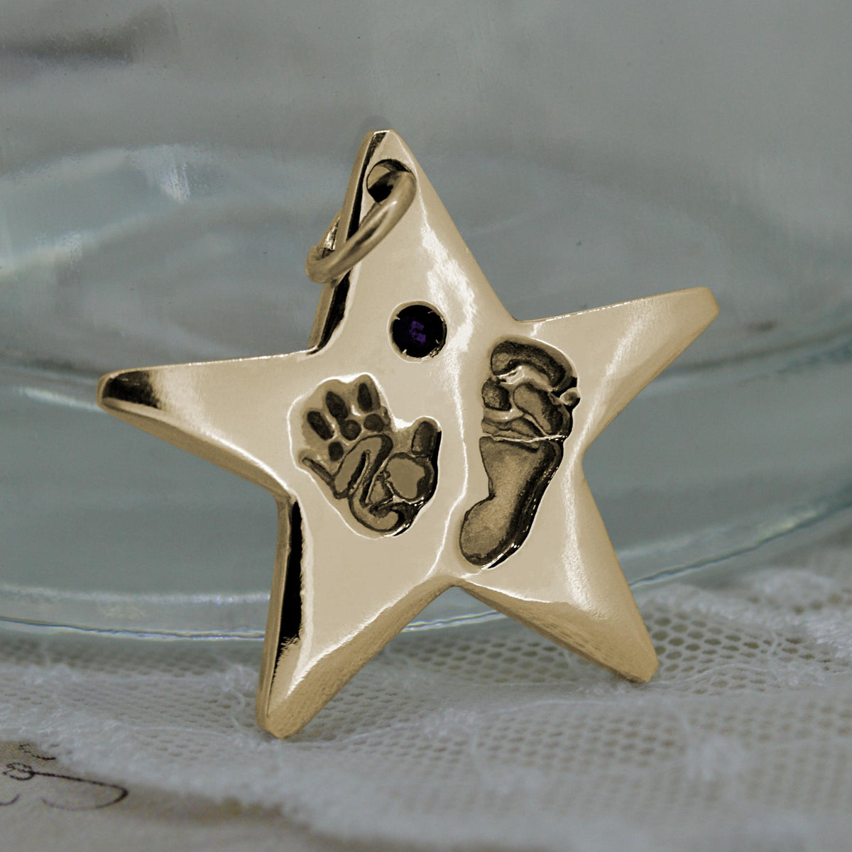 Handprint Necklaces - 9ct GOLD STAR HAND PRINT AND FOOTPRINT NECKLACE