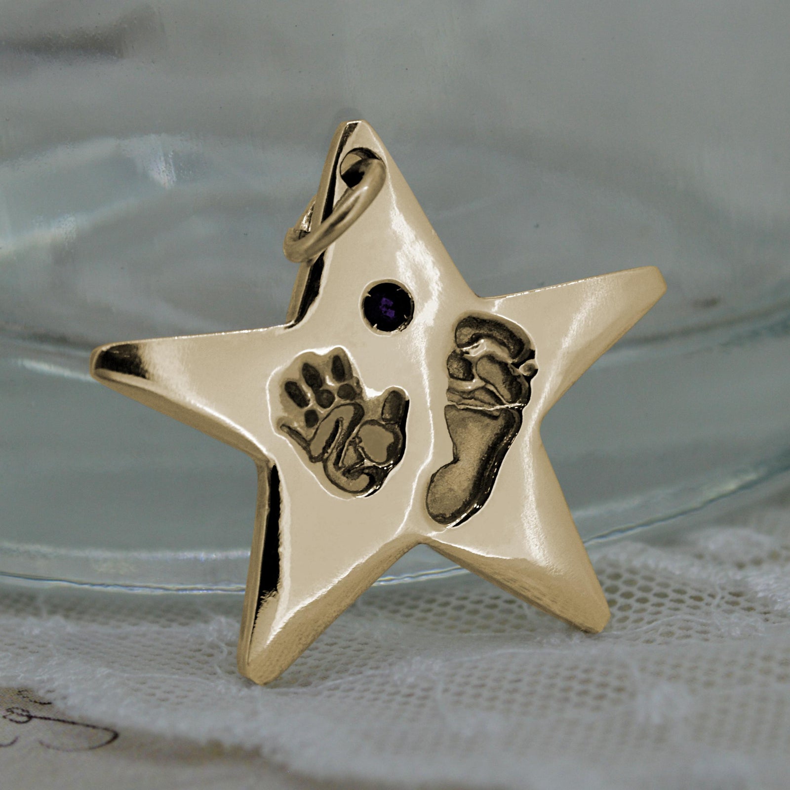 Handprint Necklaces - 9ct GOLD STAR HAND PRINT AND FOOTPRINT NECKLACE