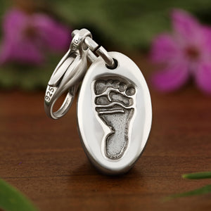 SILVER CLIP CHARM CARRIER - SILVER LOBSTER CLASP WITH FOOTPRINT CHARM